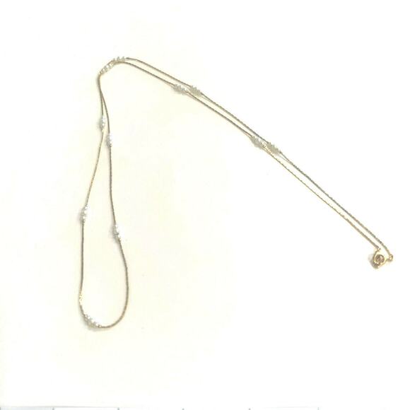 Gold Tone Chain Necklace with Seed Pearl Accents 30 in - Picture 3 of 5